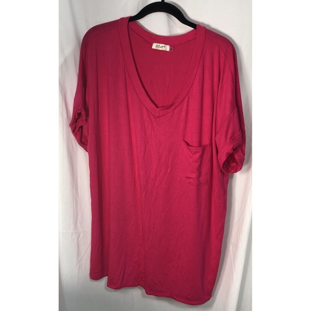 Blumin Apparel Women's Pink Short Sleeve‎ T-Shirt w Cuffed Sleeve & Pocket - 2XL